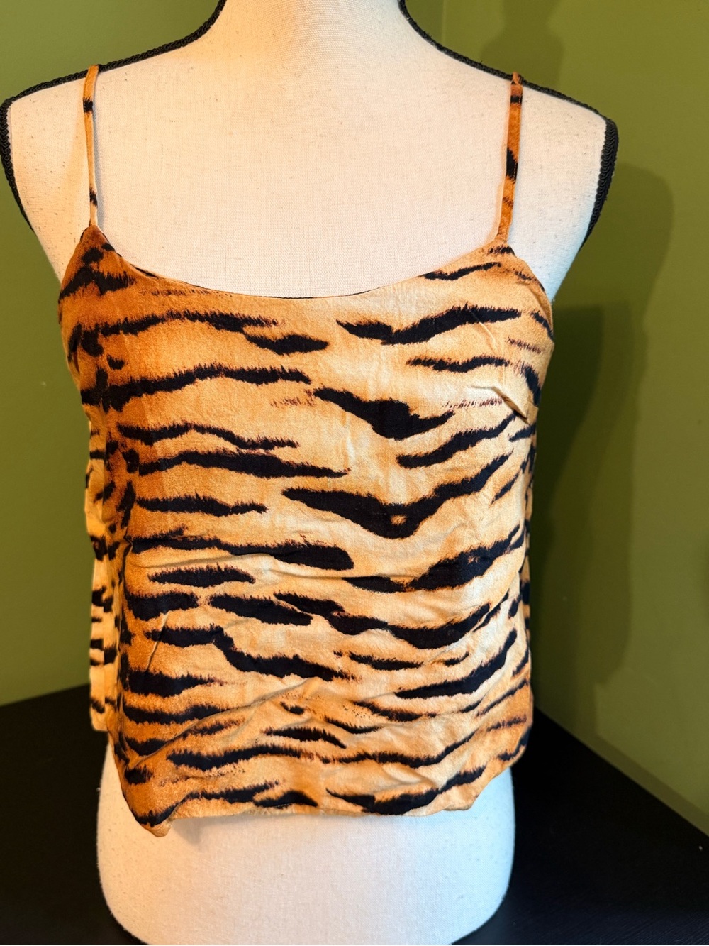 ❤️ 2 for $10 ❤️ Tiger-Print Spaghetti Strap Cami Top - Black & Tan small